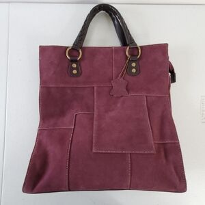 Valerie Stevens Purple Suede Tote Bag Patchwork Double Strap Leather Purse Retro